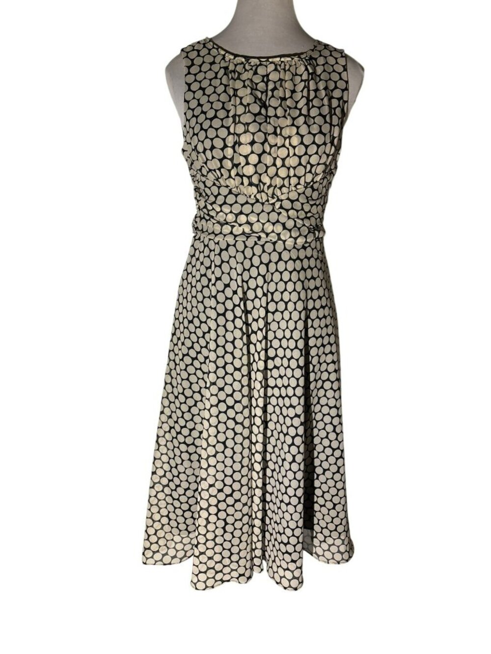 Sleeveless Polka Dot Midi Dress in Black and Cream